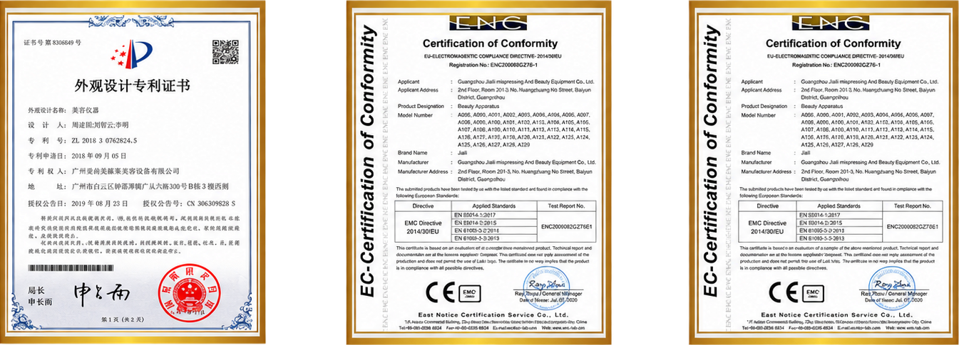 A design patent and two conformity certificates